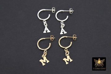 14 K Gold Filled Letter Earrings, 925 Sterling Silver Initial Personalized Hoops